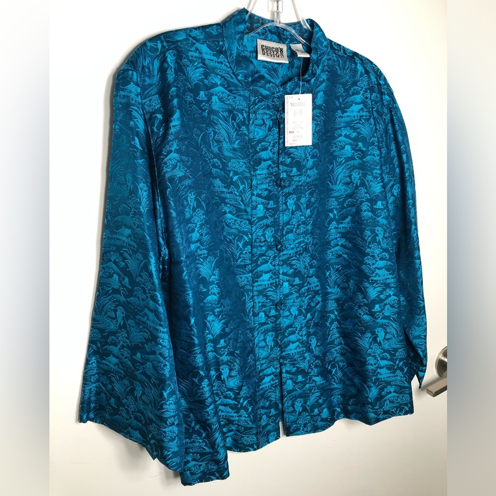 Chico’s Design Silk Mandarine Print Top 100% Silk